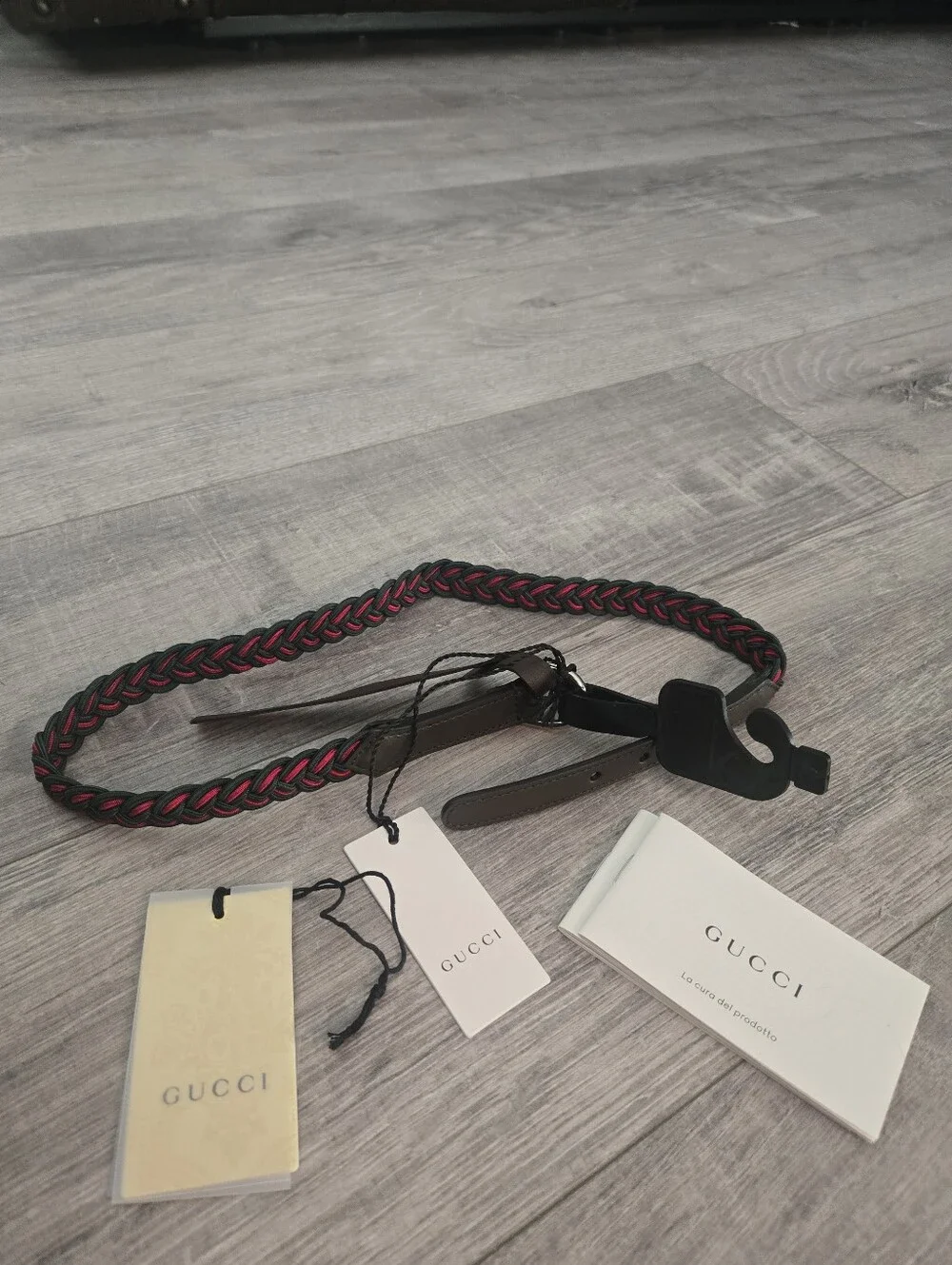 Gucci Kids Web Braided Belt Green Red Brown Leather 70cm / 28